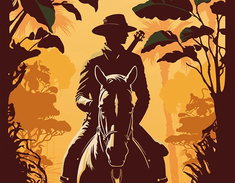 Afiche Cimarrón de Oro con un jinete llanero, de Jorge Cañas